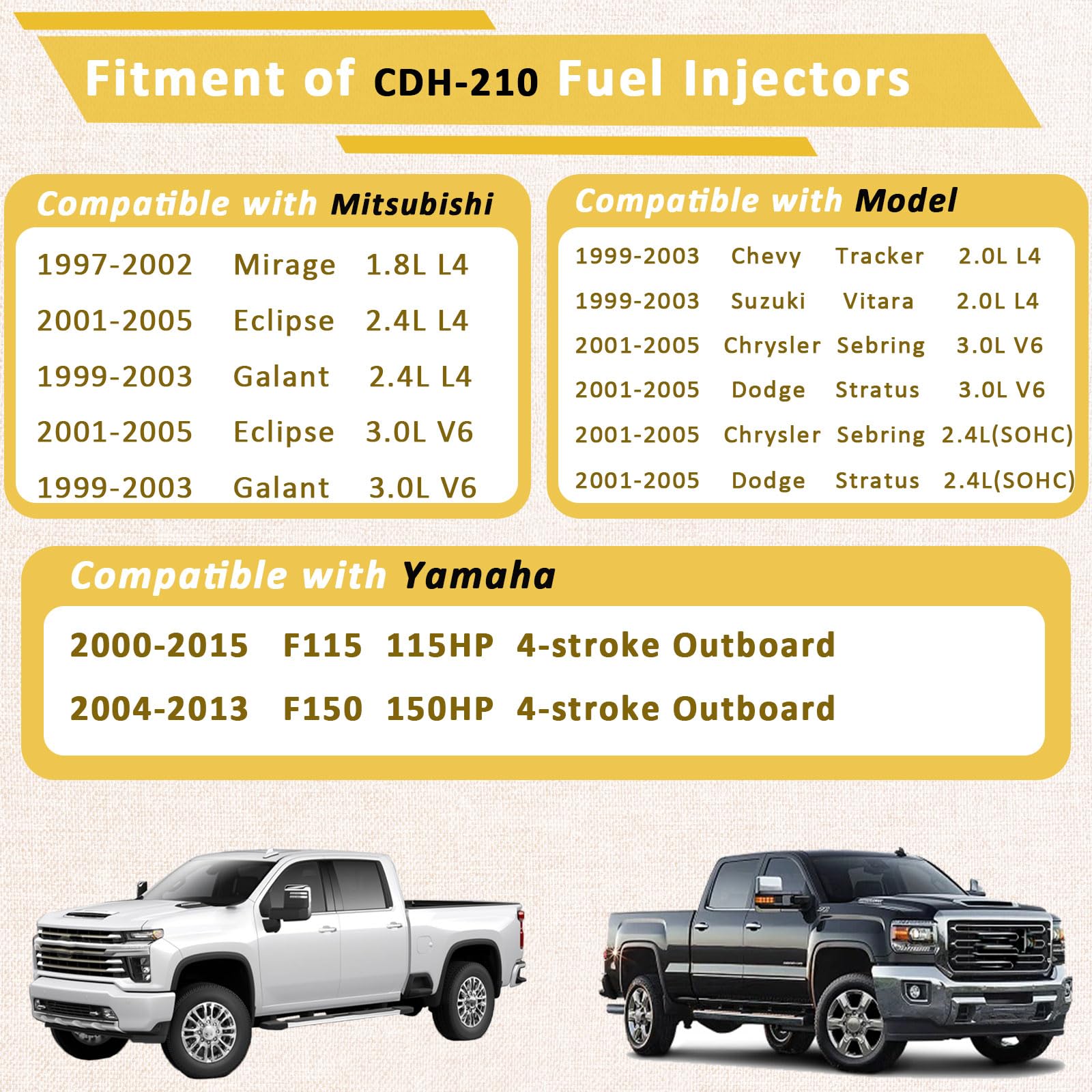 CDH210 OE Fuel Injectors,Compatible with/Yamaha F115 115HP, F150 150HP 4-stroke Outboard,Compatible with/Chrysler Sebring 2001-2